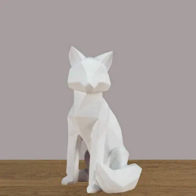 Simple White Geometric Fox Statue